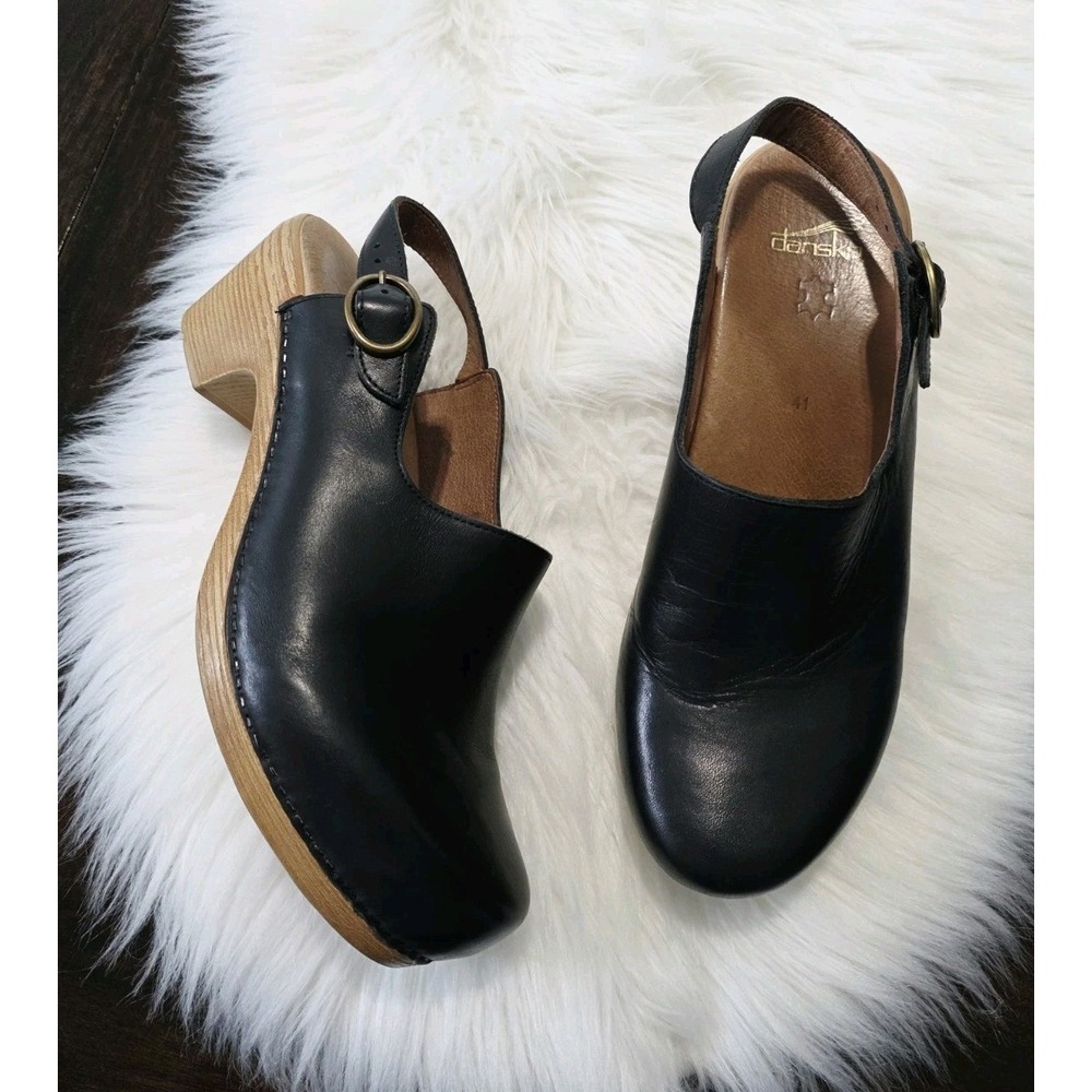 Dansko Madison Black Leather Clogs Slingback Block Heel Women's Size 41 US 11